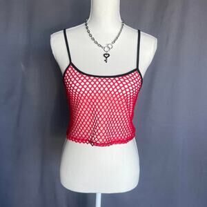 Red fishnet spaghetti strap top